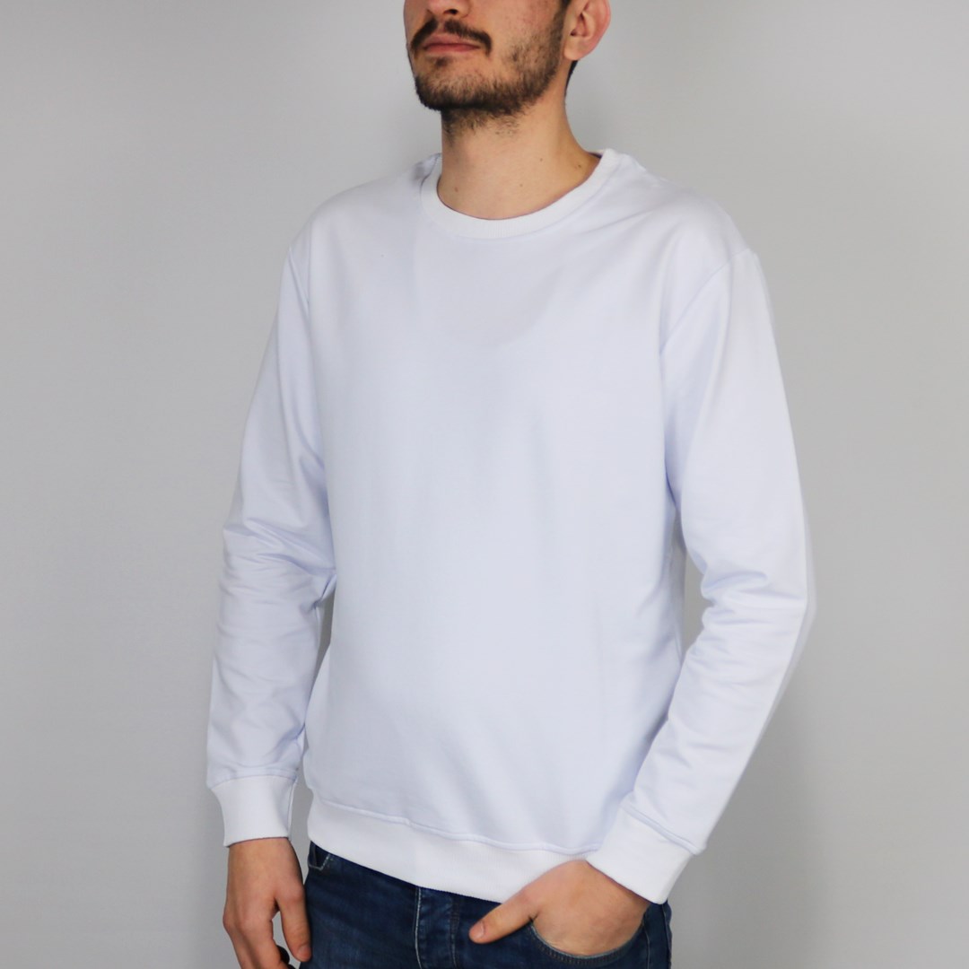 Beyaz Basic Erkek Sweatshirt