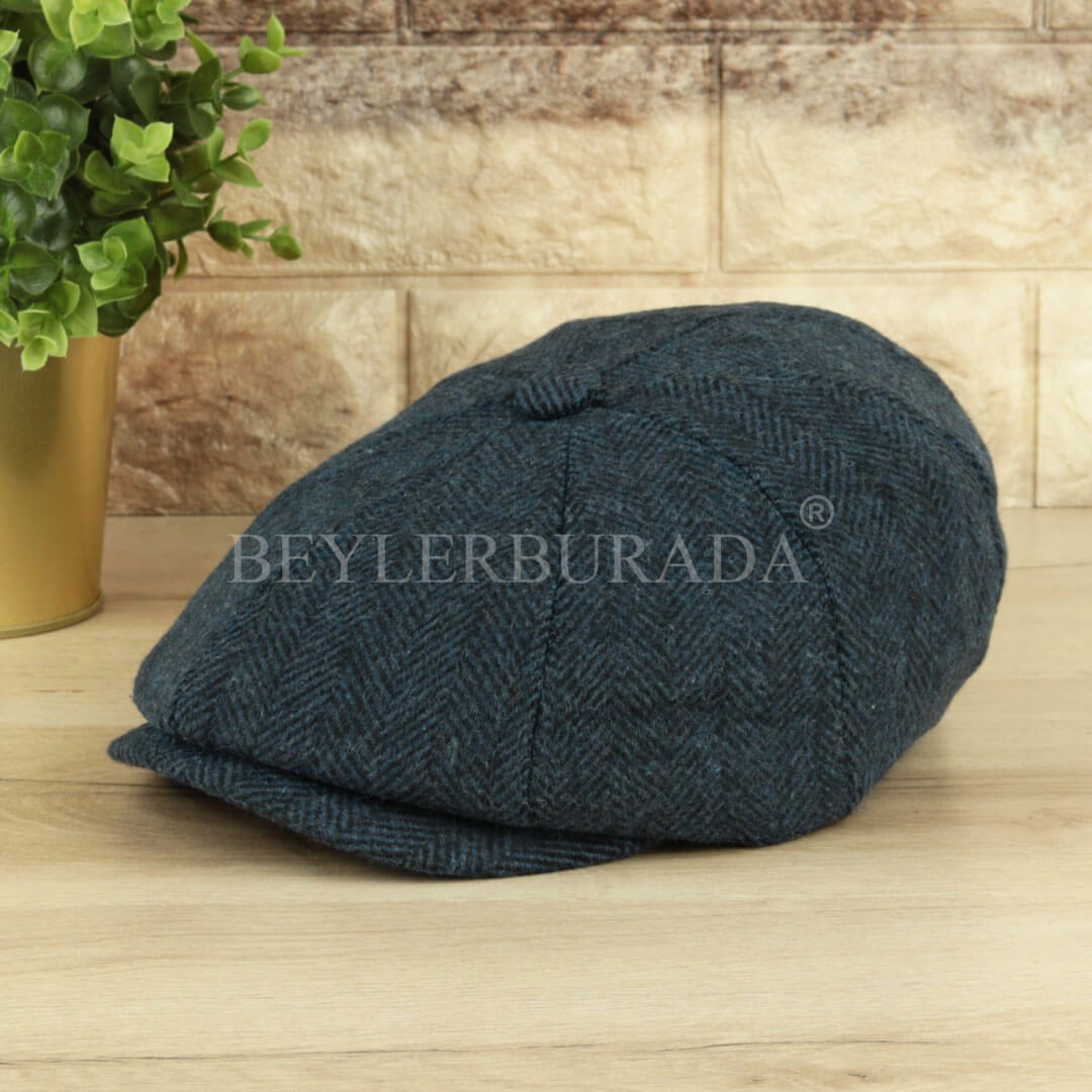 Lacivert Balıksırtı Standart İngiliz Stili Kışlık Erkek Şapka